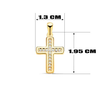 Collier - Médaille Croix Or 18 Carats 750/000 Jaune et Zirconiums - Chaine Dorée