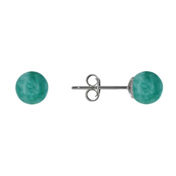 Boucles d'Oreilles Clou Argent 925 Rhodié et Perles d'Amazonite 6 mm