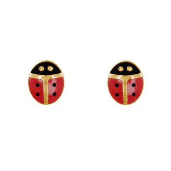 Boucles d'Oreilles Clous Plaqué Or Coccinelle Rouge et Noire