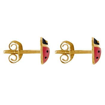 Boucles d'Oreilles Clous Plaqué Or Coccinelle Rouge et Noire