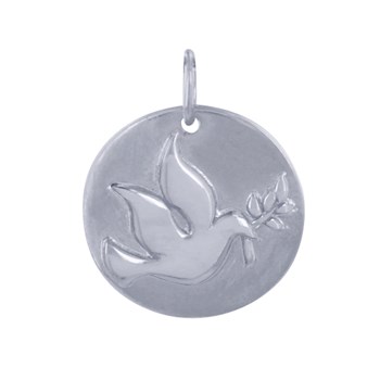 Pendentif Argent 925 Médaille Ronde Colombe de la Paix