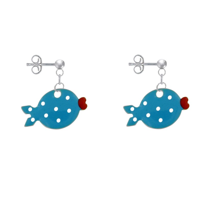 Boucles d'Oreilles Argent 925 Petit Poisson à Pois Emaillée - vue 3