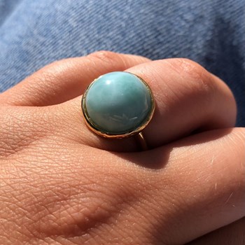 Bague Plaqué Or Grosse Demi Perle de Larimar