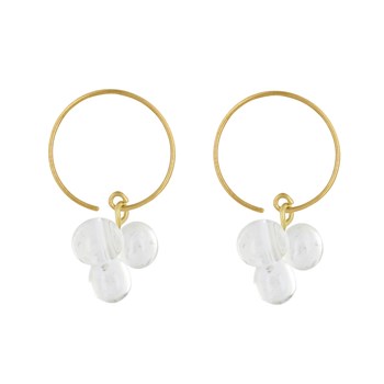 Boucles d'Oreilles Créoles Laiton et Bouquet de Perles de Verre