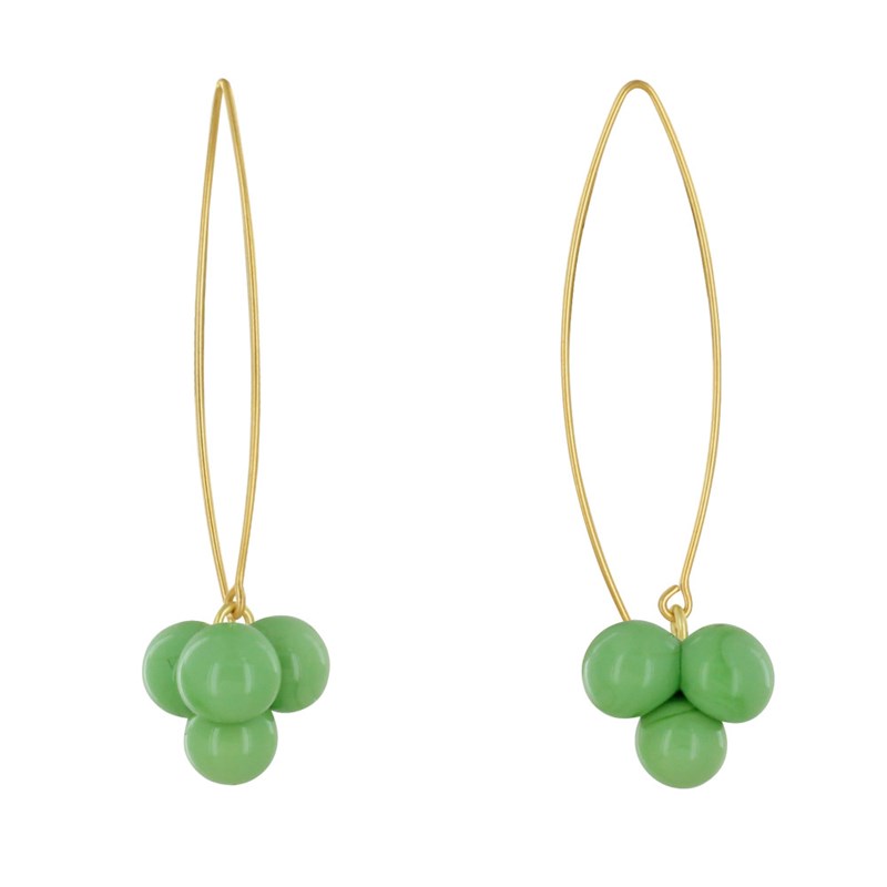 Boucles d'Oreilles Grand Crochet Laiton et Bouquet de Perles de Verre