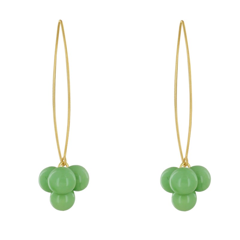 Boucles d'Oreilles Grand Crochet Laiton et Bouquet de Perles de Verre - vue 2