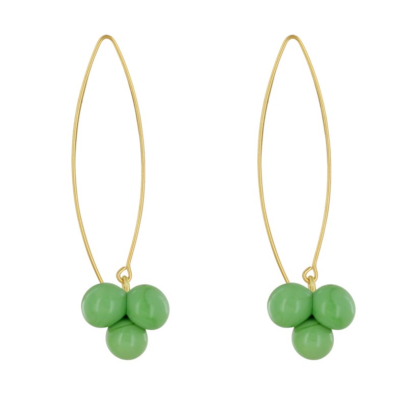 Boucles d'Oreilles Grand Crochet Laiton et Bouquet de Perles de Verre - vue 3
