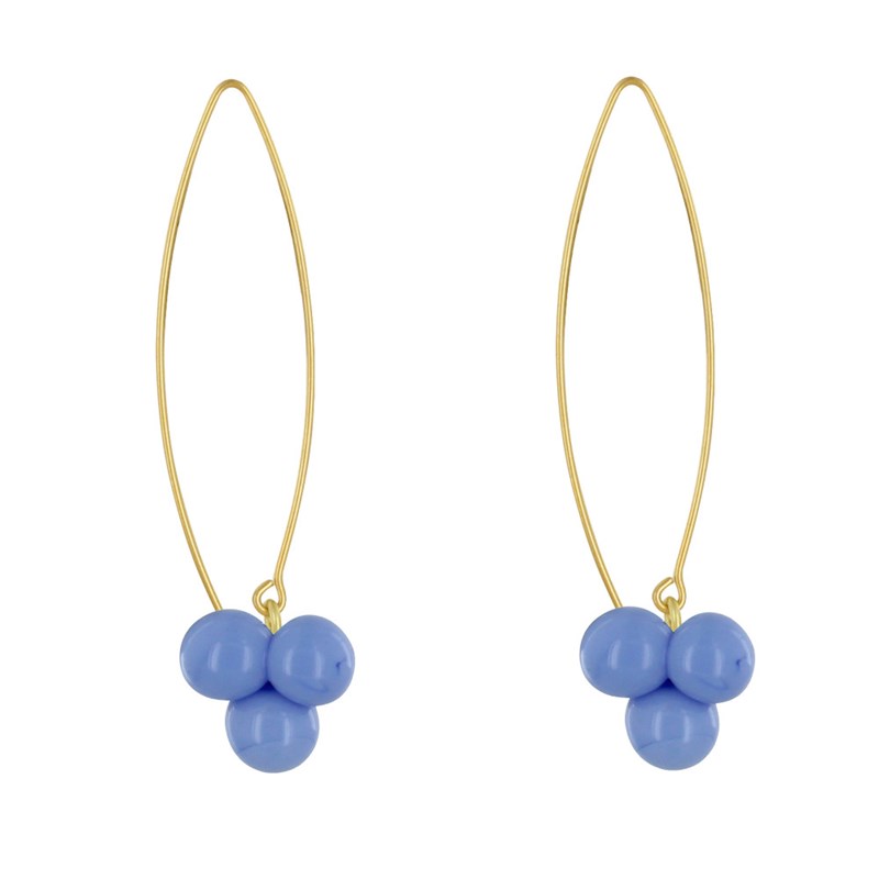 Boucles d'Oreilles Grand Crochet Laiton et Bouquet de Perles de Verre - vue 2