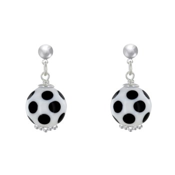 Boucles d'Oreilles Clous Métal Argenté Perles en Céramique à Pois
