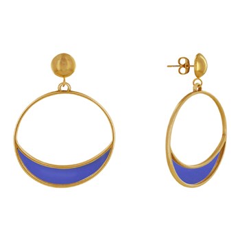 Boucles d'Oreilles Clous Métal Doré Cercle et Croissant de Lune Translucide Coloré