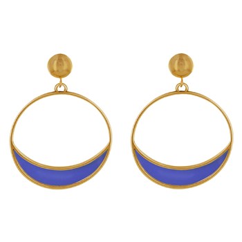 Boucles d'Oreilles Clous Métal Doré Cercle et Croissant de Lune Translucide Coloré