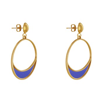 Boucles d'Oreilles Clous Métal Doré Cercle et Croissant de Lune Translucide Coloré