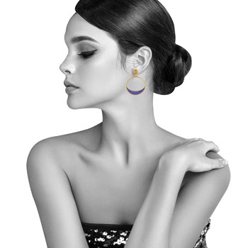 Boucles d'Oreilles Clous Métal Doré Cercle et Croissant de Lune Translucide Coloré