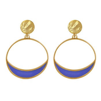 Boucles d'Oreilles Clip Métal Doré Cercle et Croissant de Lune Translucide Coloré