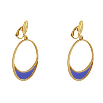 Boucles d'Oreilles Clip Métal Doré Cercle et Croissant de Lune Translucide Coloré