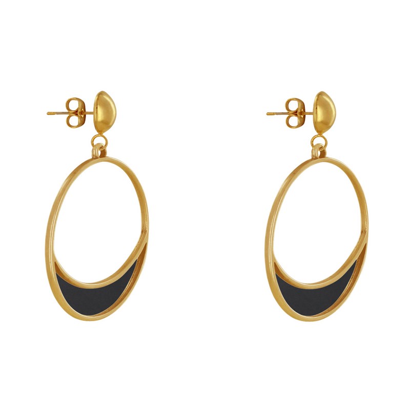Boucles d'Oreilles Clous Métal Doré Cercle et Croissant de Lune Translucide Coloré - vue 3