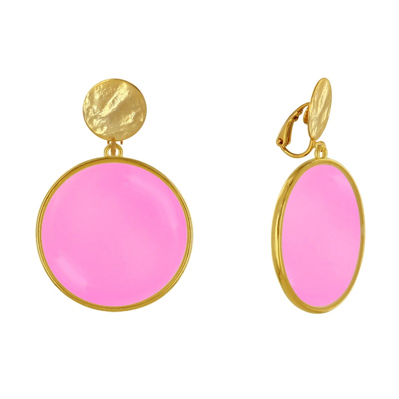 Boucles d'Oreilles Clip Métal Doré Cercle Coloré Translucide