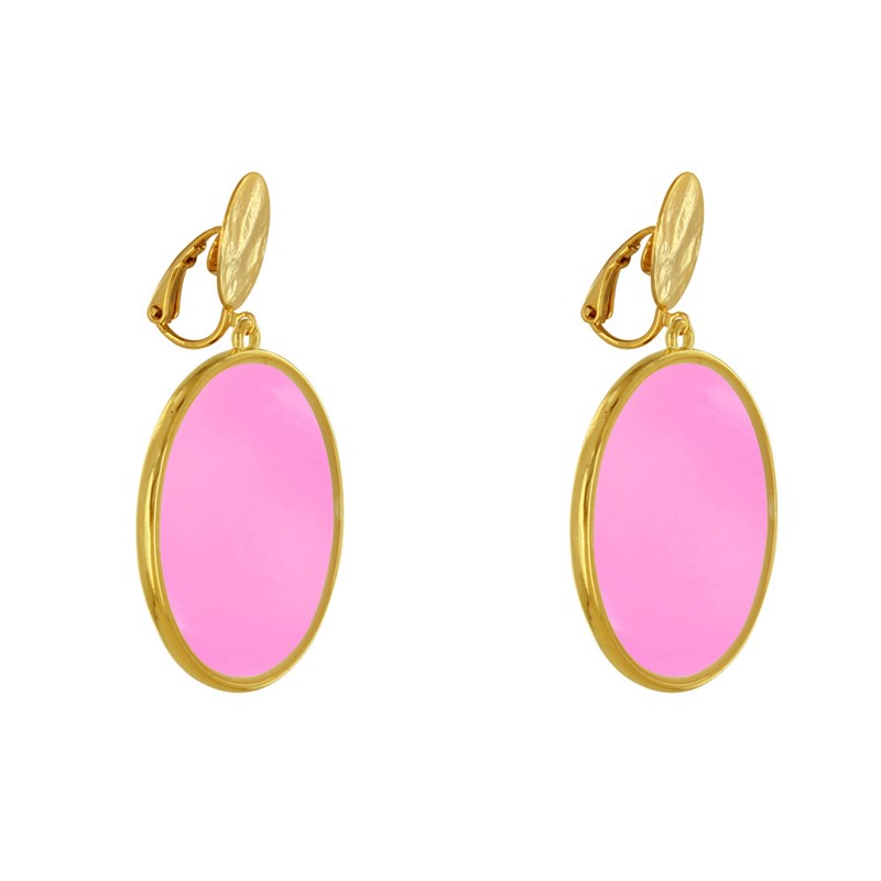 Boucles d'Oreilles Clip Métal Doré Cercle Coloré Translucide - vue 3