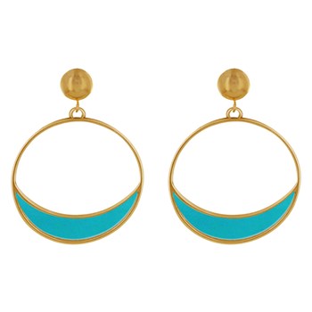 Boucles d'Oreilles Clous Métal Doré Cercle et Croissant de Lune Translucide Coloré