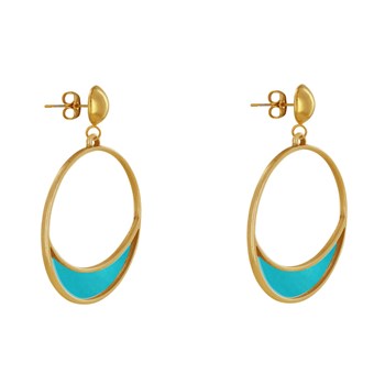 Boucles d'Oreilles Clous Métal Doré Cercle et Croissant de Lune Translucide Coloré