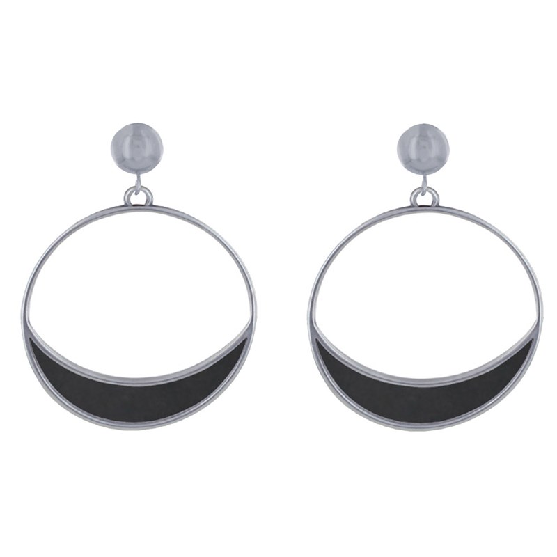 Boucles d'Oreilles Clous Métal Argenté Cercle et Croissant de Lune Translucide Coloré - vue 2