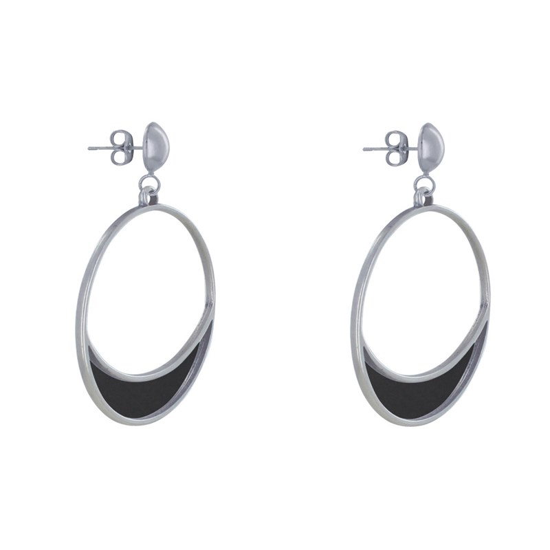 Boucles d'Oreilles Clous Métal Argenté Cercle et Croissant de Lune Translucide Coloré - vue 3