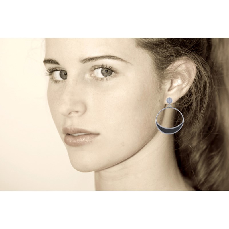 Boucles d'Oreilles Clous Métal Argenté Cercle et Croissant de Lune Translucide Coloré - vue 4