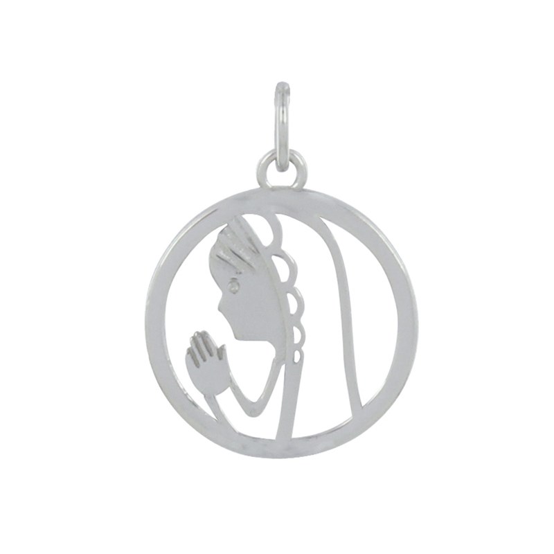 Pendentif Argent 925 Médaille Ronde Ajourée Vierge en Prière