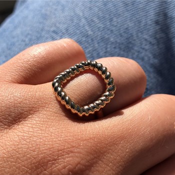 Gold-plated Openwork Twisted Rectangle Ring