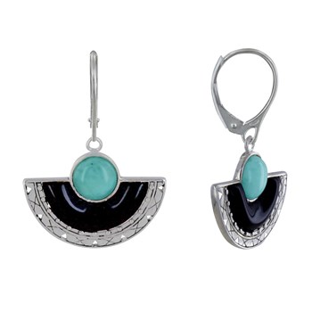 Boucles d'Oreilles Argent 925 Eventail de Corne et Perle de Larimar