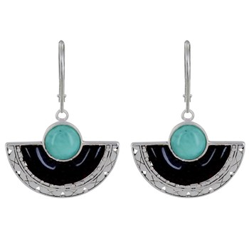 Boucles d'Oreilles Argent 925 Eventail de Corne et Perle de Larimar