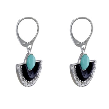 Boucles d'Oreilles Argent 925 Eventail de Corne et Perle de Larimar