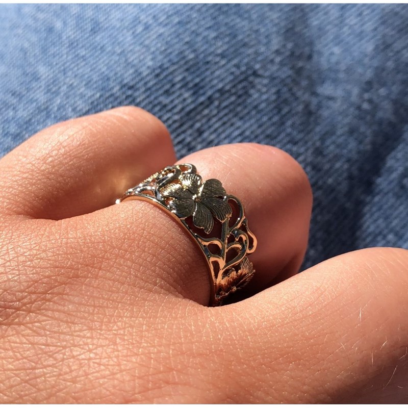 Bague Plaqué Or Large Fleurie - vue 4