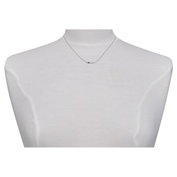 Collier Chaine Argent 925 Rhodié Quatre Perles Facettées de Quartz Rose et Un Diamant Noir Facettée