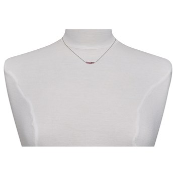 Collier Chaine Argent 925 Rhodié Sept Perles Facettées de Tourmaline Rose et Un Diamant Noir Facettée