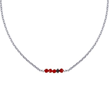 Collier Chaine Argent 925 Rhodié Quatre Perles Facettées de Cornaline et Un Diamant Noir Facettée