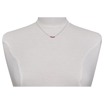 Collier Chaine Argent 925 Rhodié Quatre Perles Facettées de Cornaline et Un Diamant Noir Facettée