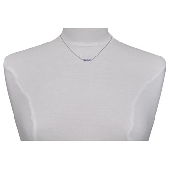 Collier Chaine Argent 925 Rhodié Sept Perles Facettées de Tanzanite et Un Diamant Noir Facettée