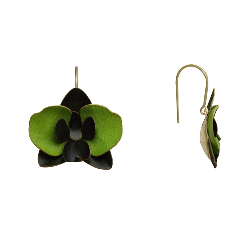 Boucles d'Oreilles Laiton Orchidée en Cuir