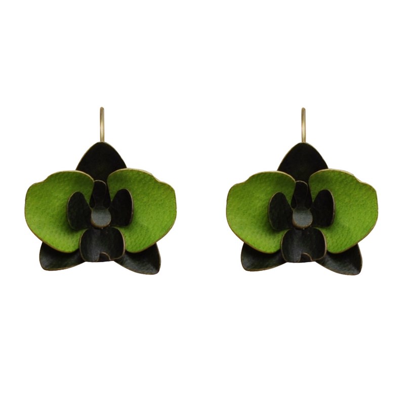 Boucles d'Oreilles Laiton Orchidée en Cuir - vue 2