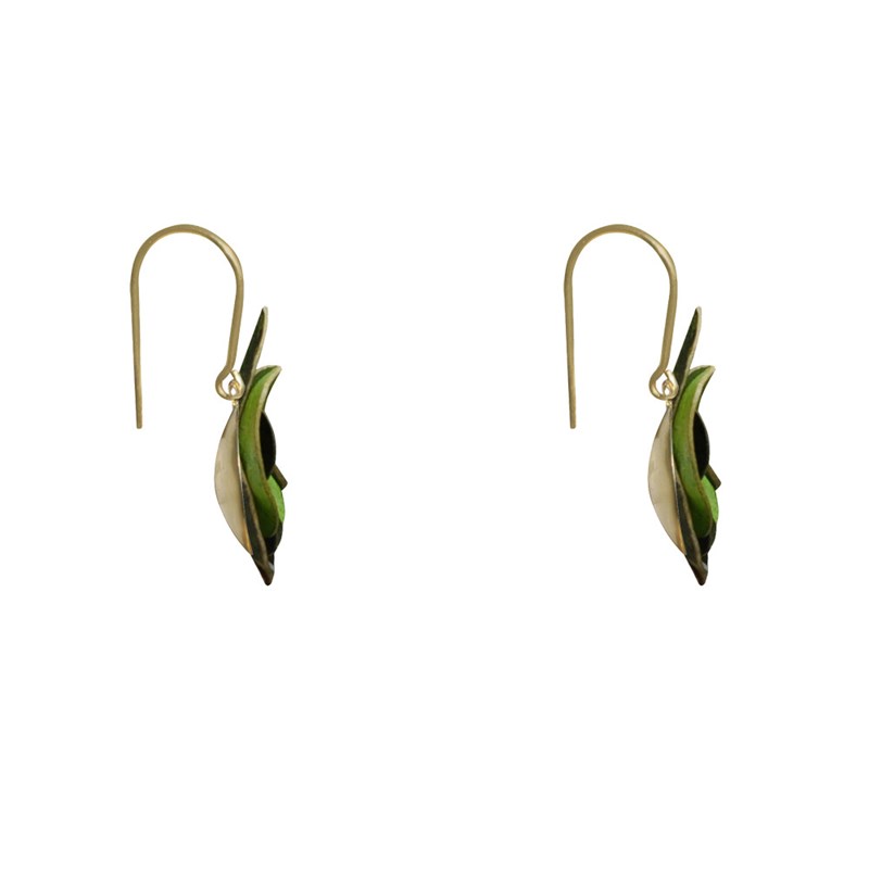 Boucles d'Oreilles Laiton Orchidée en Cuir - vue 3