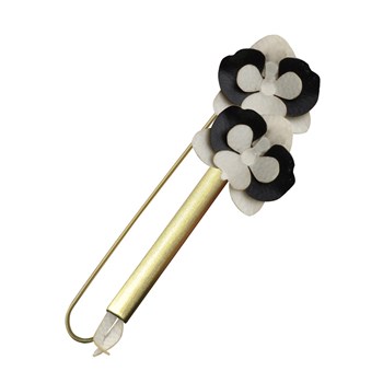 Broche Laiton Tube et Orchidées en Cuir