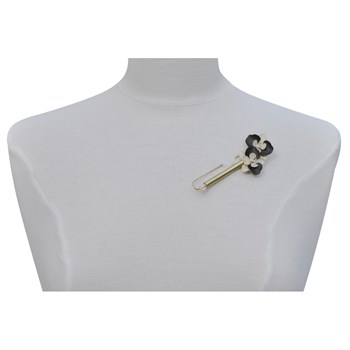 Broche Laiton Tube et Orchidées en Cuir