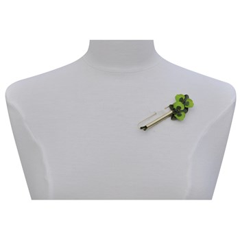 Broche Laiton Tube et Orchidées en Cuir