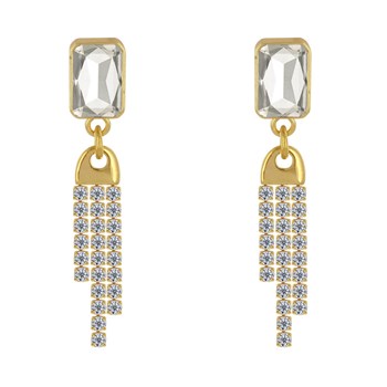 Verguld messing rechthoekige oorbellen met drie Strass schakels