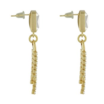 Verguld messing rechthoekige oorbellen met drie Strass schakels