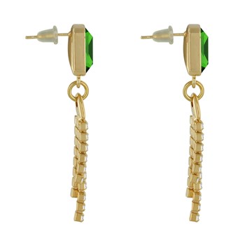 Verguld messing rechthoekige oorbellen met drie Strass schakels