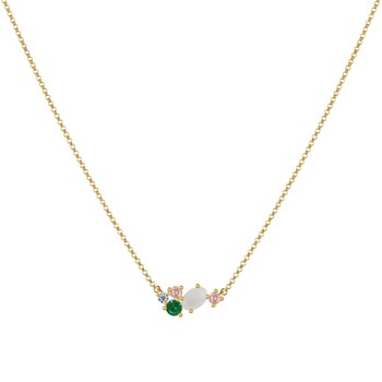 Gold-plated 5 Oval and Round Strass Necklace - Green