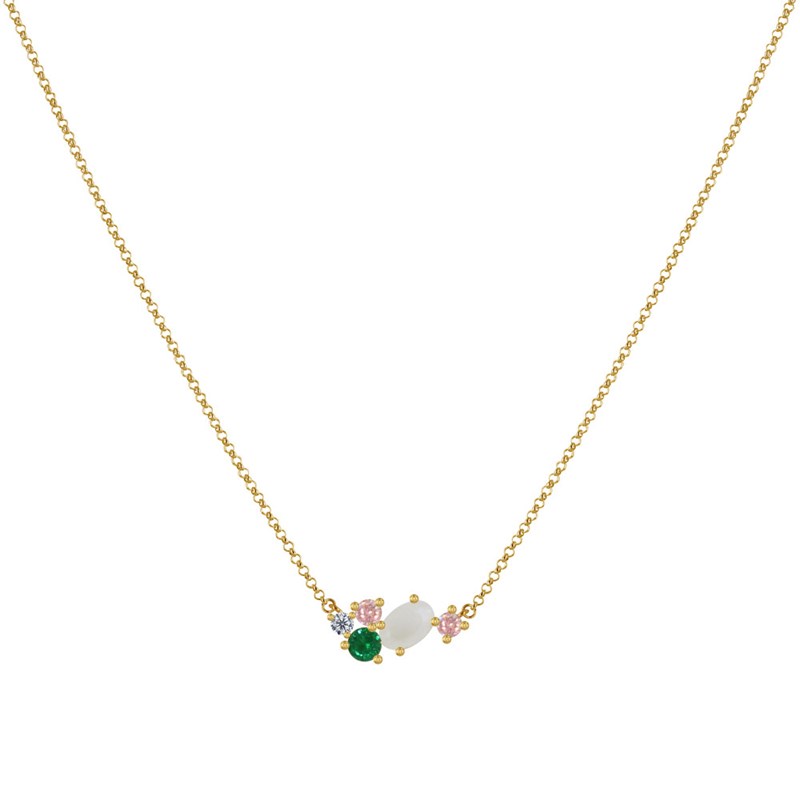 Collier Plaqué Or 5 Strass Ovale et Ronds - Vert