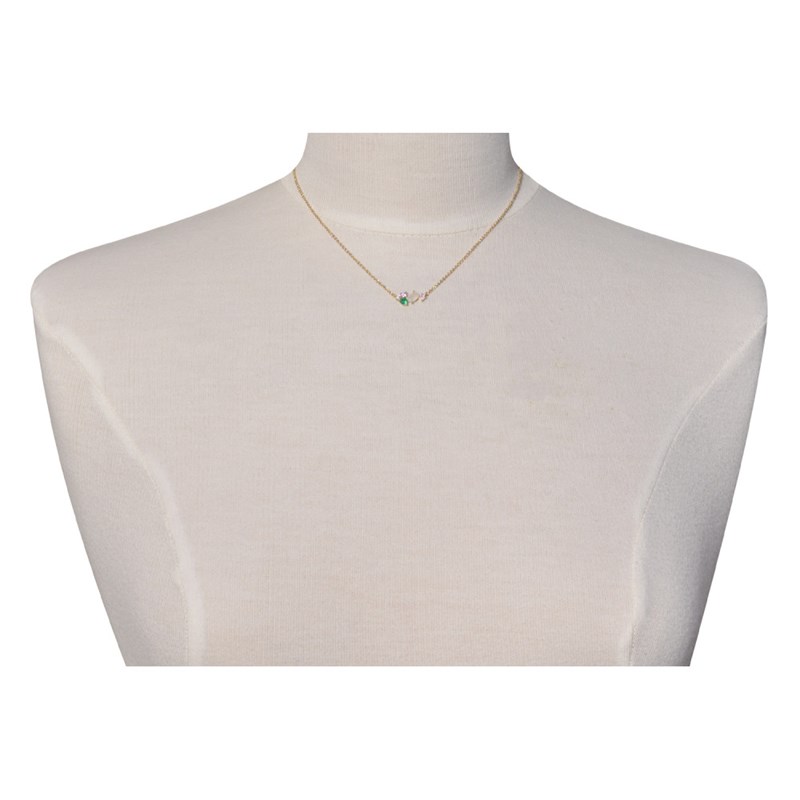 Collier Plaqué Or 5 Strass Ovale et Ronds - Vert - vue 2